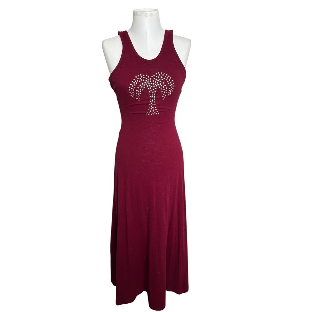 Vintage 70s Maxi Dress OOPS California Jeweled Rhinestone A-Line Tank Wine XS